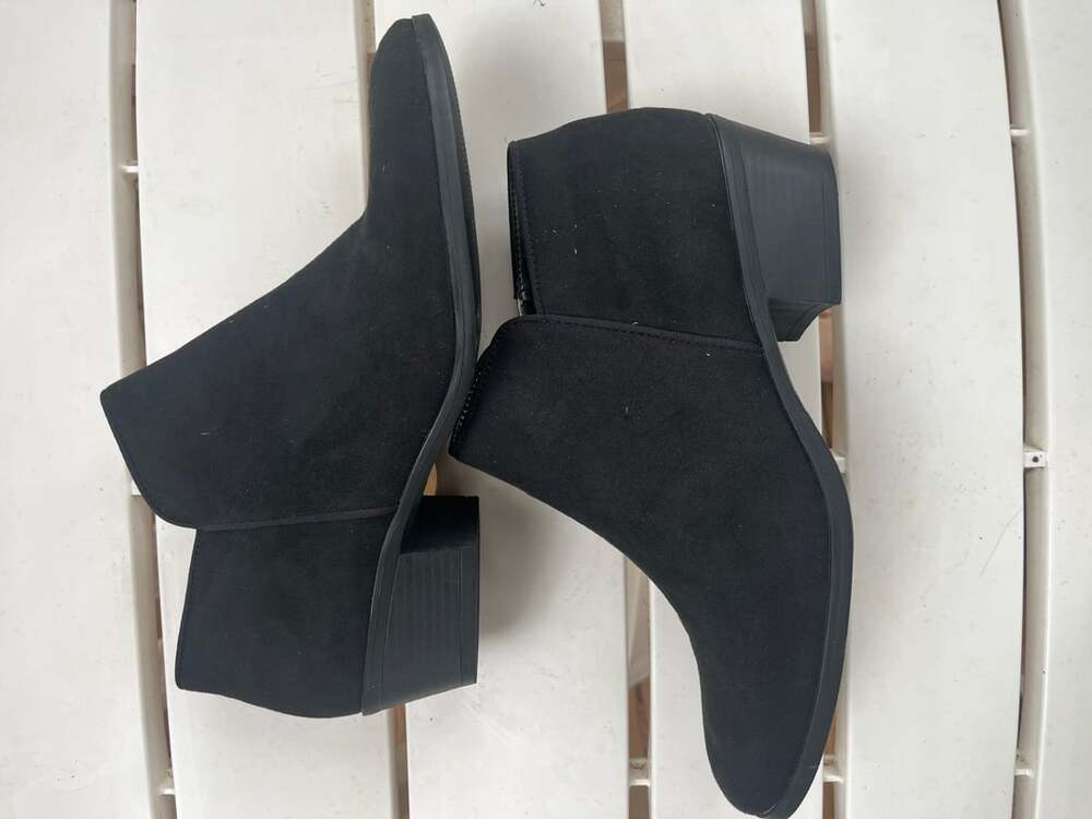 Xappeal Women's Black Faux Suede Low Block Heel Ankle Booties